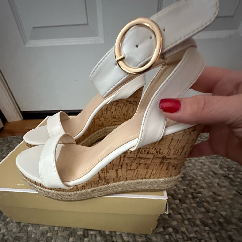 Brand new White wedge sandals never worn size 7